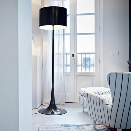 Glossy White Spun Light F Floor Lamp Led With Dimmer By Flos