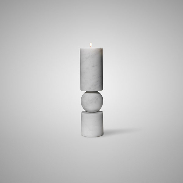 Fulcrum Candlestick White Marble Small